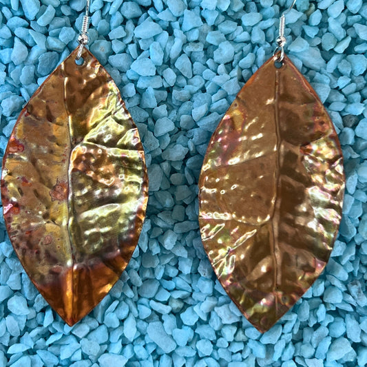 Flame Painted Leaf Earrings - Small