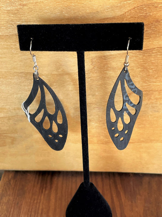 black butterfly wing dangle earrings